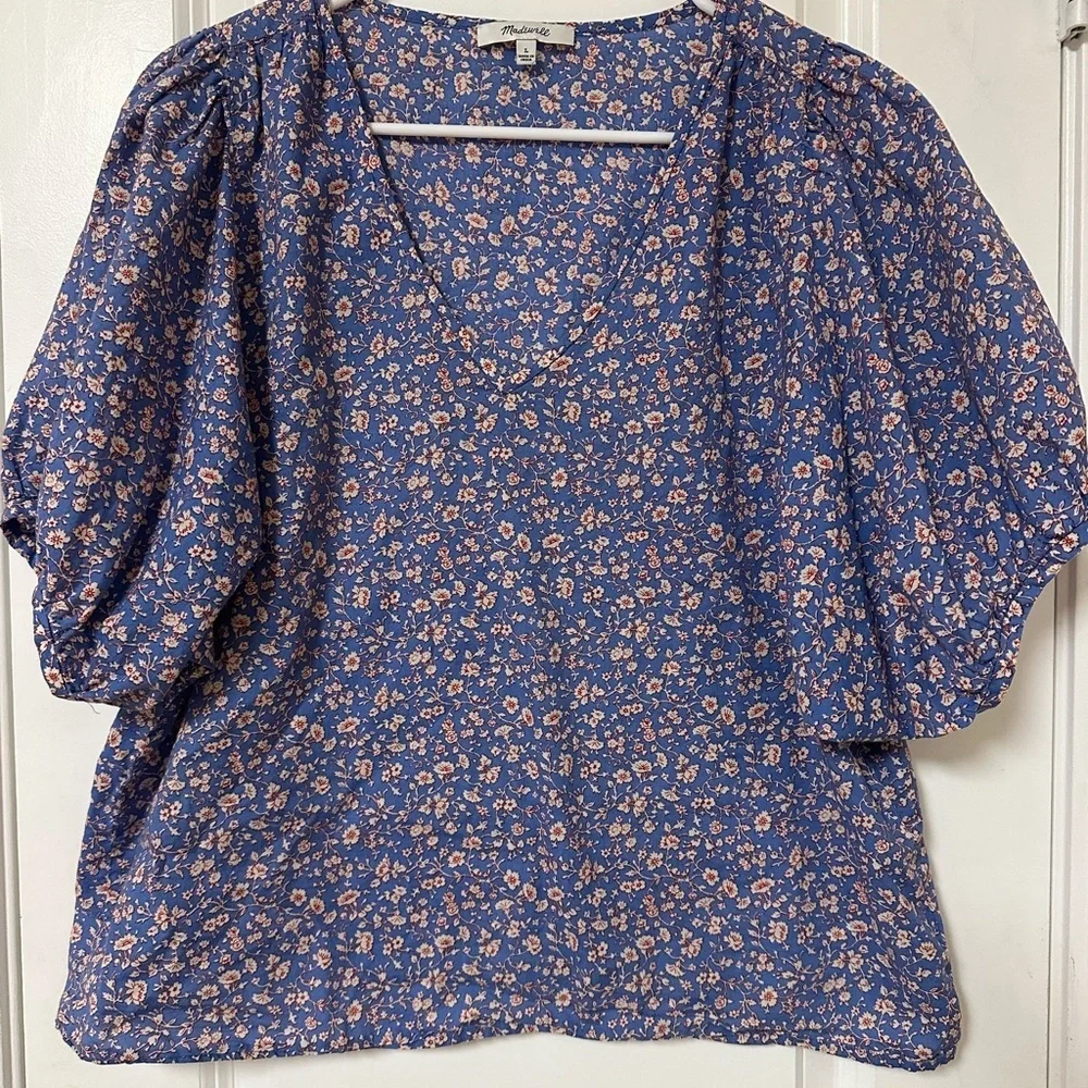 Madewell V-Neck Puff Sleeve Top in Summer Vines. 100% Cotton!